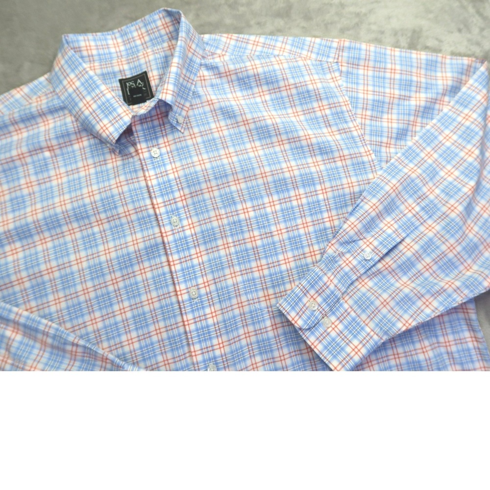 Jos. A. Bank Traveler Men's XL Traditional Fit Plaid Button Down Shirt Blue